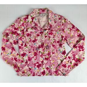 Vintage New Identity Pink Denim Floral Beaded Sequin Jacket Size Medium Barbie
